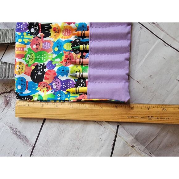 Colorful Cat Crayon Holder Childrens Coloring Tote New handmade gift bag - Picture 3 of 8